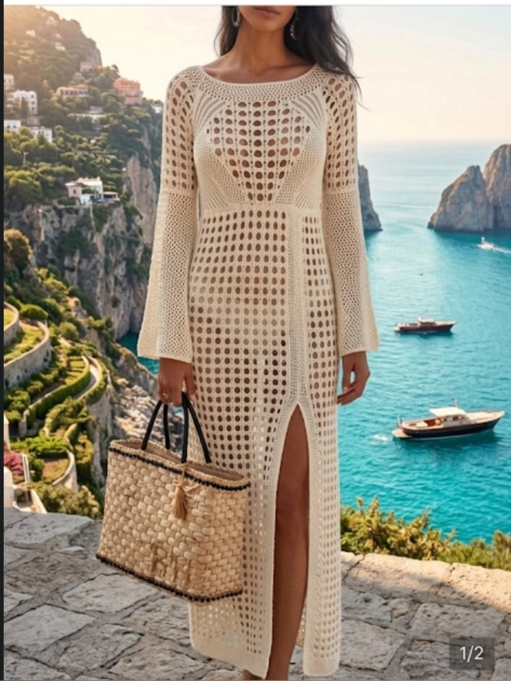 Cream Crochet unlined Knit dress - Brand Unspecified